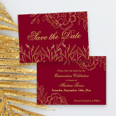 Elegante Bourgogne en Gouden Fine Art Bloemen Save The Date