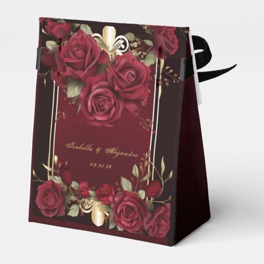 Elegante Bourgogne en gouden Roos bruiloft Bedankdoosjes (Achterkant)