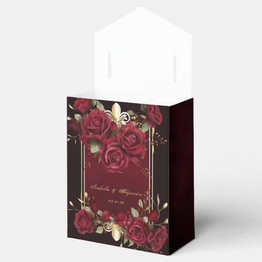 Elegante Bourgogne en gouden Roos bruiloft Bedankdoosjes (Geopend)