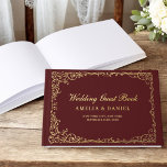 Elegante Bourgogne en gouden Vintage Gastenboek<br><div class="desc">Leg herinneringen vast in tijdloze elegantie met ons Victoriaans Floral Wedding Folie Guest Book. Met ingewikkelde bloemige design en luxe folie accenten straalt dit gastenboek klassieke charme en sophisticatie uit. Perfect voor het bewaren van oprechte berichten van uw dierbaren, het combineert oude wereld schoonheid met modern vakmanschap. De hoogwaardige materialen...</div>