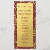 Elegante Bourgogne en goudkleurige bloemen Programmakaart (Achterkant)