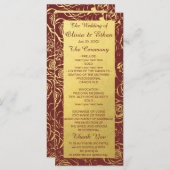 Elegante Bourgogne en goudkleurige bloemen Programmakaart (Voorkant / Achterkant)