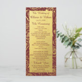 Elegante Bourgogne en goudkleurige bloemen Programmakaart (Staand voorkant)