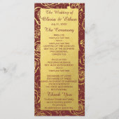 Elegante Bourgogne en goudkleurige bloemen Programmakaart (Voorkant)