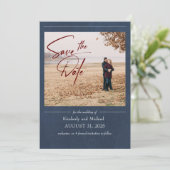 Elegante Bourgogne en Navy Blue Save the Date Foto (Staand voorkant)