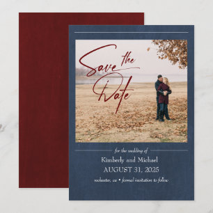 Elegante Bourgogne en Navy Blue Save the Date Foto