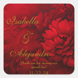 Elegante Bourgogne en rode bloemenbruiloft Vierkante Sticker