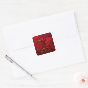 Elegante Bourgogne en rode bloemenbruiloft Vierkante Sticker
