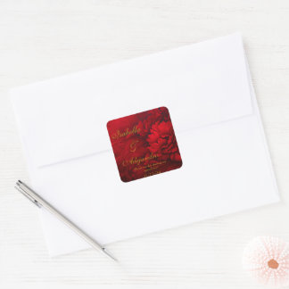 Elegante Bourgogne en rode bloemenbruiloft Vierkante Sticker