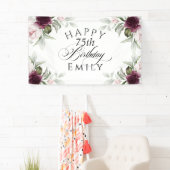 Elegante Bourgogne en Roze Bloemen 75ste verjaarda Spandoek (Insitu)