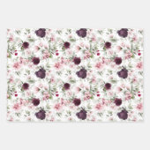 Elegante Bourgogne en Roze Waterverf Botanisch Inpakpapier Vel (Voorkant 2)