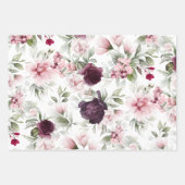 Elegante Bourgogne en Roze Waterverf Botanisch Inpakpapier Vel (Voorkant)