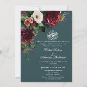 Elegante Bourgogne en Witte Rozen Bloemen Islamiti Kaart (Voorkant)