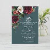 Elegante Bourgogne en Witte Rozen Bloemen Islamiti Kaart (Staand voorkant)