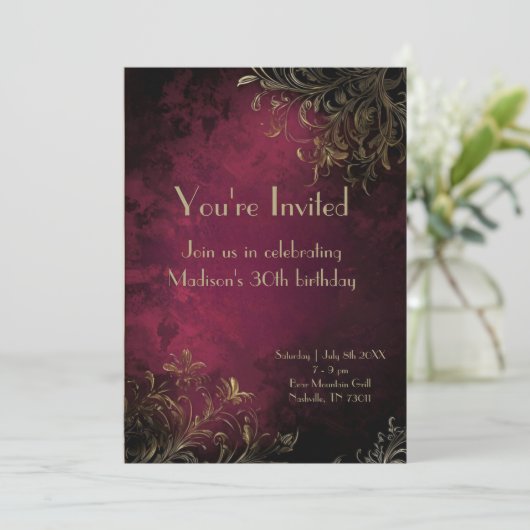 Elegante Bourgogne & Faux Gold Kaart (Staand voorkant)