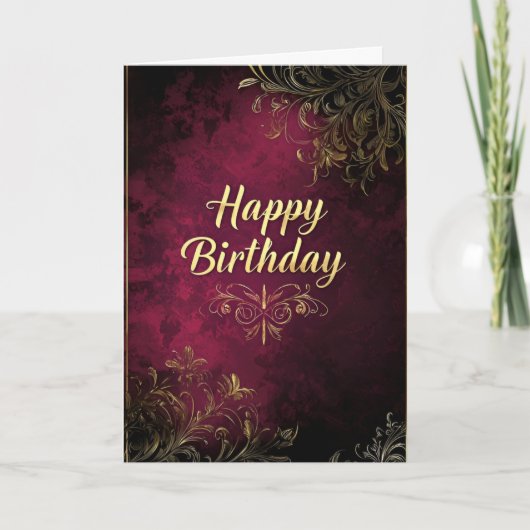 Elegante Bourgogne & Faux Gouden Verjaardag Kaart (Voorkant)
