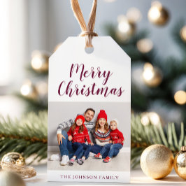 Elegante Bourgogne Foto Kerstmis Cadeaulabel