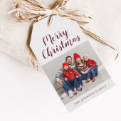 Elegante Bourgogne Foto Kerstmis Cadeaulabel