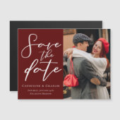 Elegante Bourgogne Foto Save the Date Magnet Kaart (Voorkant / Achterkant)