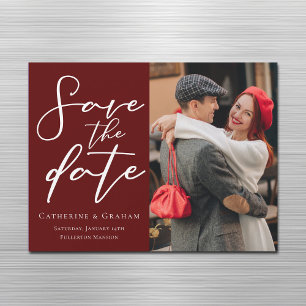 Elegante Bourgogne Foto Save the Date Magnet Kaart