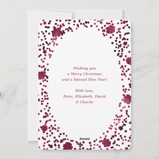 Elegante Bourgogne Foto Snowflake Feestdagenkaart (Achterkant)