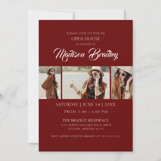 Elegante Bourgogne & Gold Afstuderen Invitation Kaart (Voorkant)