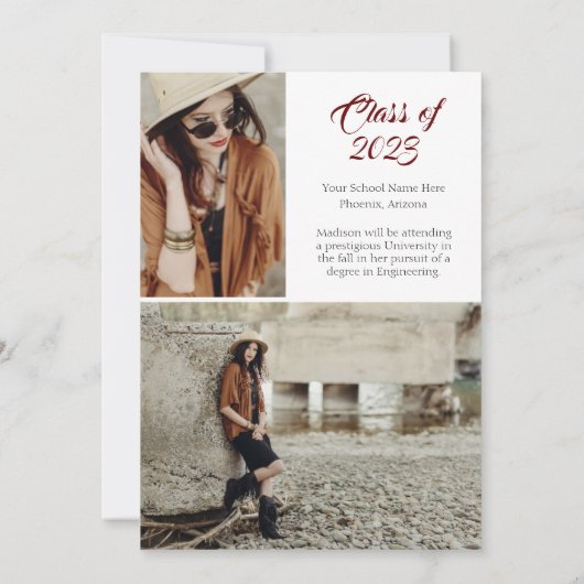 Elegante Bourgogne & Gold Afstuderen Invitation Kaart (Achterkant)