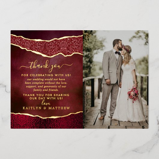 Elegante Bourgogne & Gold Agaat bruiloft dank u Folie Uitnodiging (Voorkant)