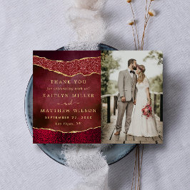 Elegante Bourgogne & Gold Agaat bruiloft foto Bedankkaart