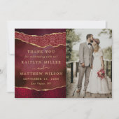 Elegante Bourgogne & Gold Agaat bruiloft foto Bedankkaart (Voorkant)