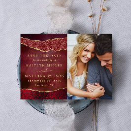 Elegante Bourgogne & Gold Agaat bruiloft foto Save The Date