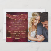 Elegante Bourgogne & Gold Agaat bruiloft foto Save The Date (Voorkant)