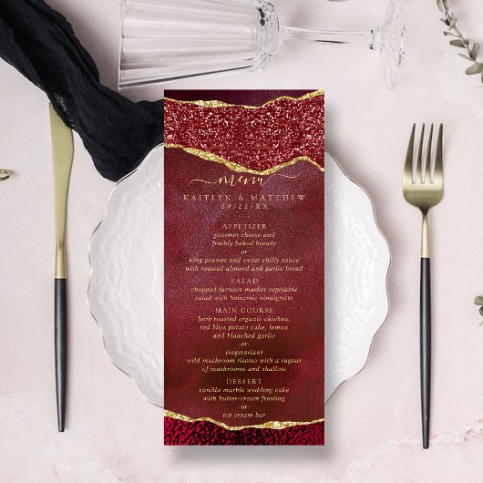 Elegante Bourgogne & Gold Agaat Wedding Menu