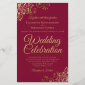 Elegante Bourgogne Gold BUDGET bruiloft Nodig Groo (Voorkant)