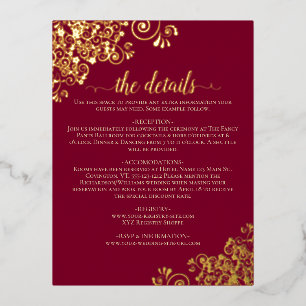 Elegante Bourgogne & Gold Foil Wedding Details Kaa Folie Uitnodiging Briefkaart