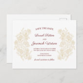 Elegante Bourgogne & Golden Rozen Save the Date Briefkaart (Voorkant / Achterkant)