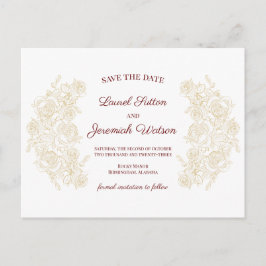 Elegante Bourgogne & Golden Rozen Save the Date Briefkaart
