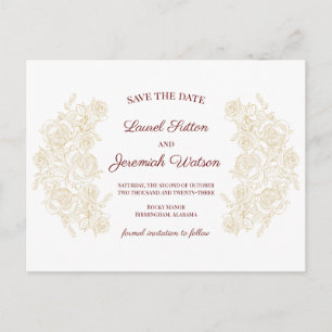 Elegante Bourgogne & Golden Rozen Save the Date Briefkaart