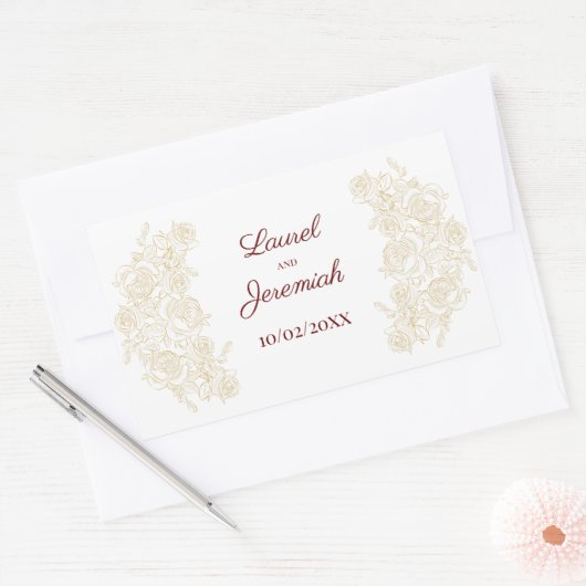 Elegante Bourgogne & Golden Rozen Sticker (Envelop)
