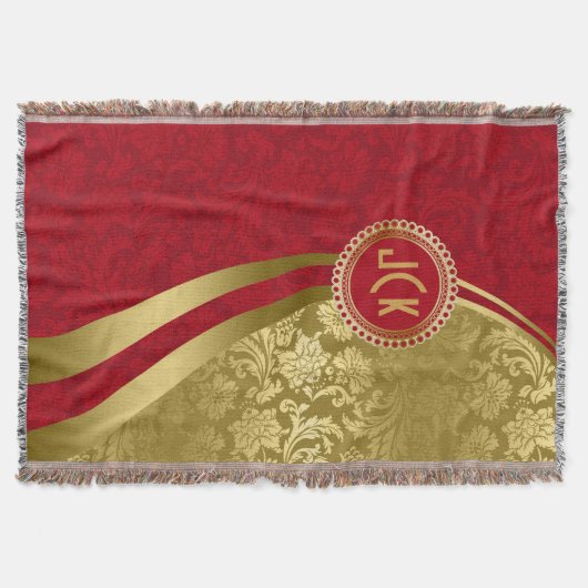 Elegante Bourgogne & Goud  Bloemen Damasks 2 Deken (Voorkant)