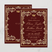 Elegante Bourgogne & Goud Lijst bruiloft Kaart (Voorkant / Achterkant)