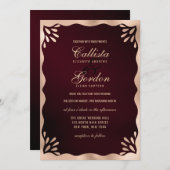 Elegante Bourgogne Goud Metallic Wavy Border Weddi Kaart (Voorkant / Achterkant)