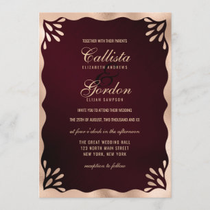 Elegante Bourgogne Goud Metallic Wavy Border Weddi Kaart