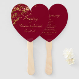 Elegante Bourgogne Gouden Bloemen Damast Script We Handwaaier