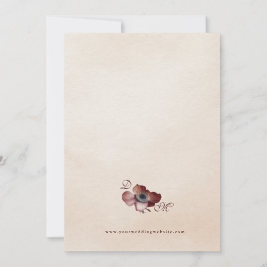 Elegante Bourgogne Gouden Bloemen Huwelijksuitnodi Kaart (Achterkant)