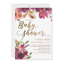 Elegante Bourgogne Gouden Bloemrijke Script Baby S