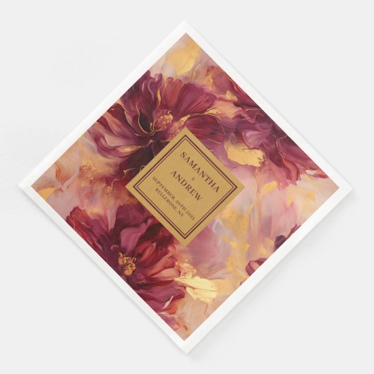 Elegante Bourgogne Gouden Blush Trouwpapier Servet (Hoek)