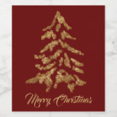 Elegante Bourgogne Gouden Boom Vrolijk Kerstfeest Wijn Etiket (Enkel label)