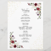 Elegante Bourgogne Gouden Folie Bloemen Huwelijksc Programmakaart (Achterkant)