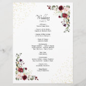 Elegante Bourgogne Gouden Folie Bloemen Huwelijksc Programmakaart (Achterkant)